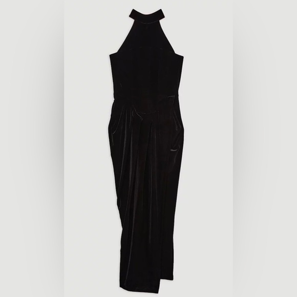 KAREN MILLEN - Wm’s Tall Tailored Velvet Halter Neck Maxi Dress Black - Sz: 12. - Picture 3 of 4